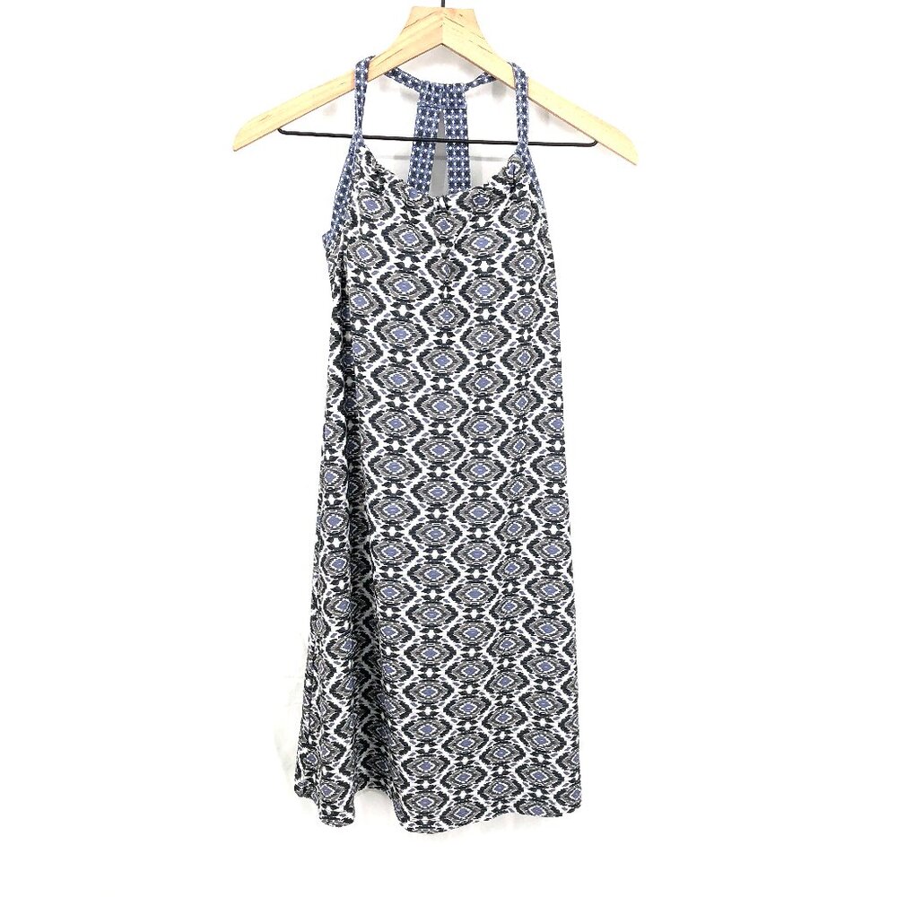 Prana Blue and White Geometric Racerback Maxi Dress